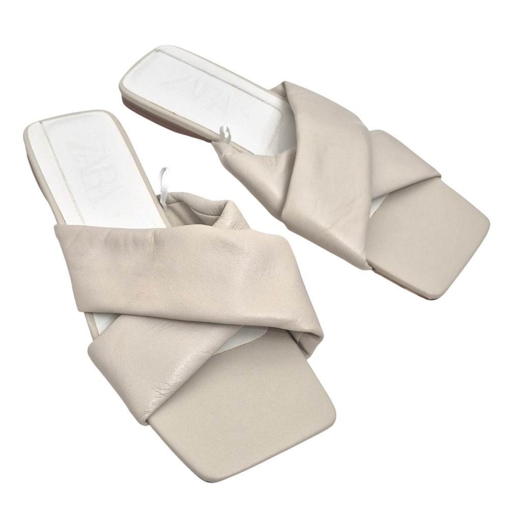 Zara Padded Leather square toe Slip on Sandals size 8/ 39 Minimalist vacation